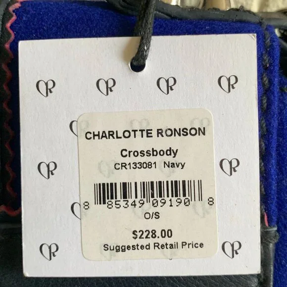 NWT Charlotte Ronson Navy Blue Wool & Black Leather Panel Crossbody Handbag - Picture 8 of 11